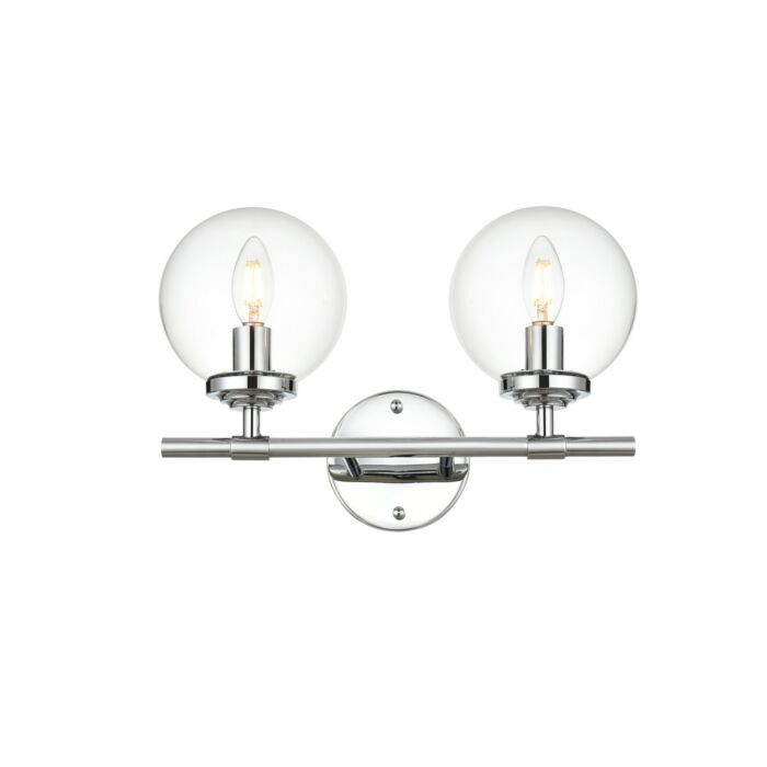 Ingrid 2-Light Bathroom Vanity Light Sconce in Chrome and Clear