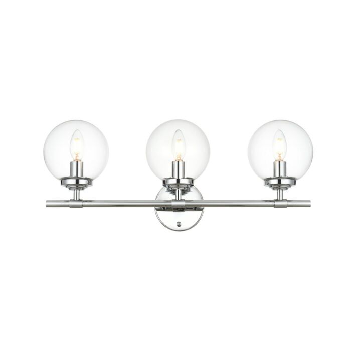 Ingrid 3-Light Bathroom Vanity Light Sconce in Chrome and Clear