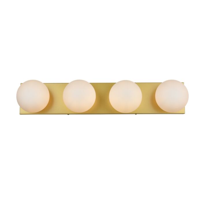 Jaylin 4-Light Bathroom Vanity Light Sconce in Brass and frosted white