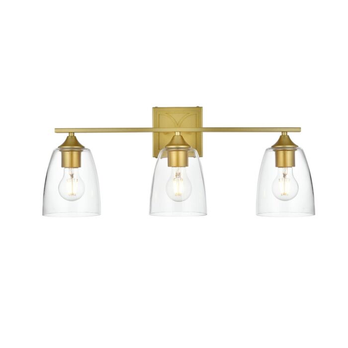 Harris 3-Light Bathroom Vanity Light Sconce in Brass and Clear