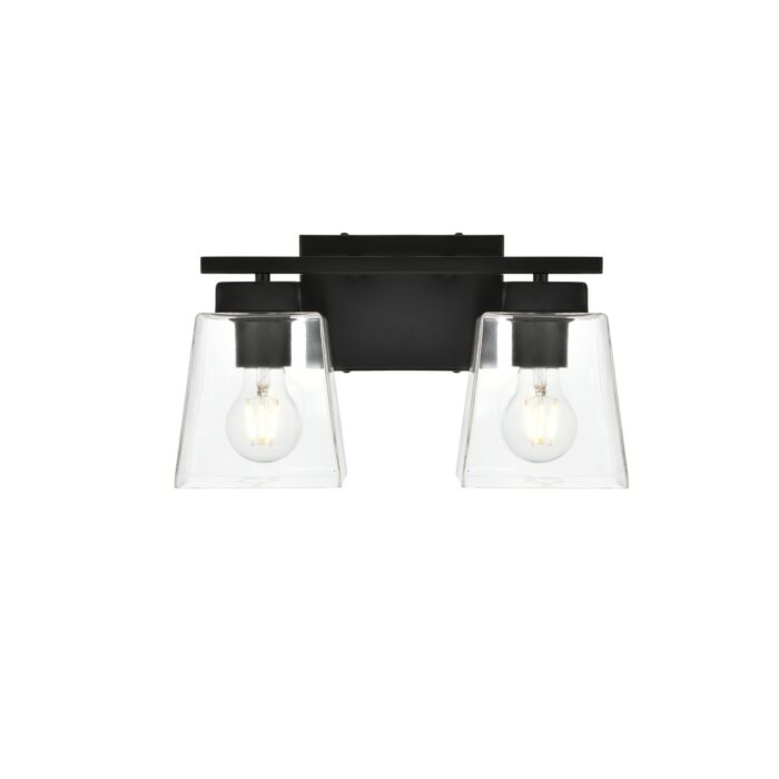 Merrick 2-Light Bathroom Vanity Light Sconce in Black and Clear