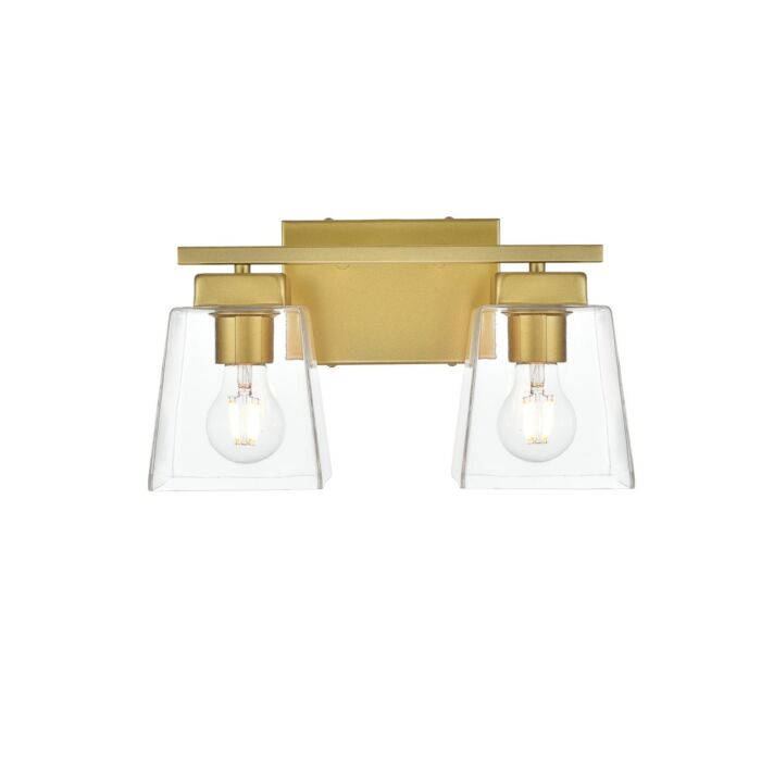 Merrick 2-Light Bathroom Vanity Light Sconce in Brass and Clear