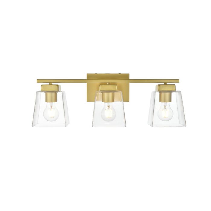 Merrick 3-Light Bathroom Vanity Light Sconce in Brass and Clear