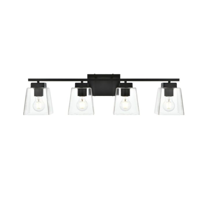 Merrick 4-Light Bathroom Vanity Light Sconce in Black and Clear