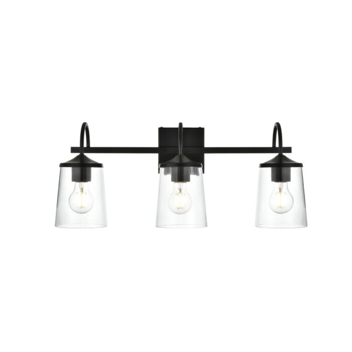 Avani 3-Light Bathroom Vanity Light Sconce in Black and Clear