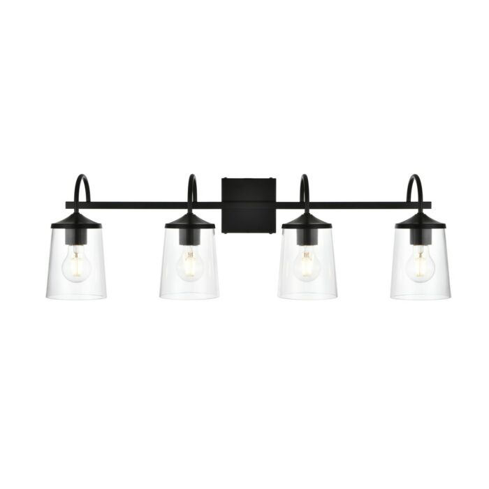 Avani 4-Light Bathroom Vanity Light Sconce in Black and Clear