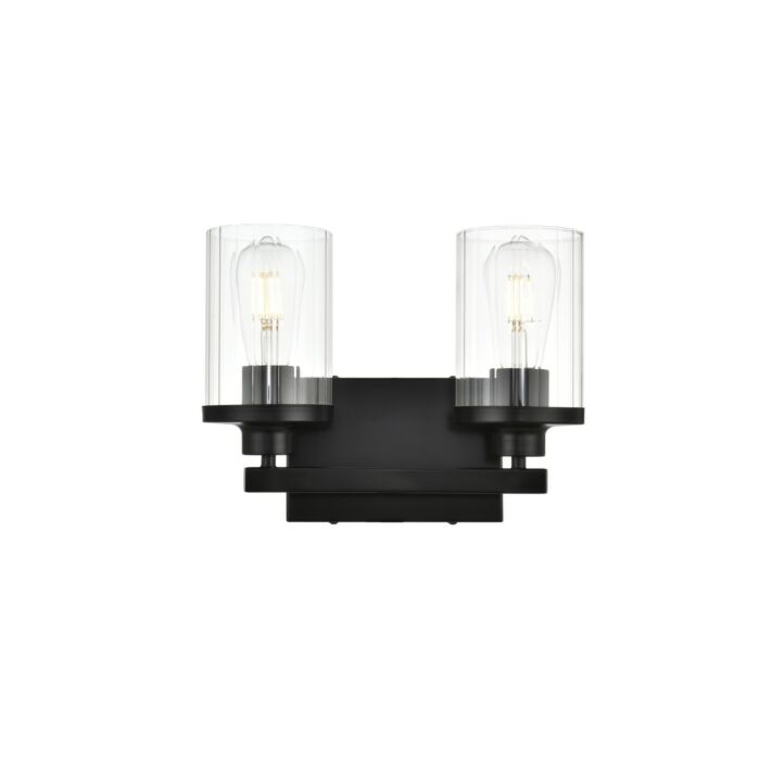 Saanvi 2-Light Bathroom Vanity Light Sconce in Black and Clear