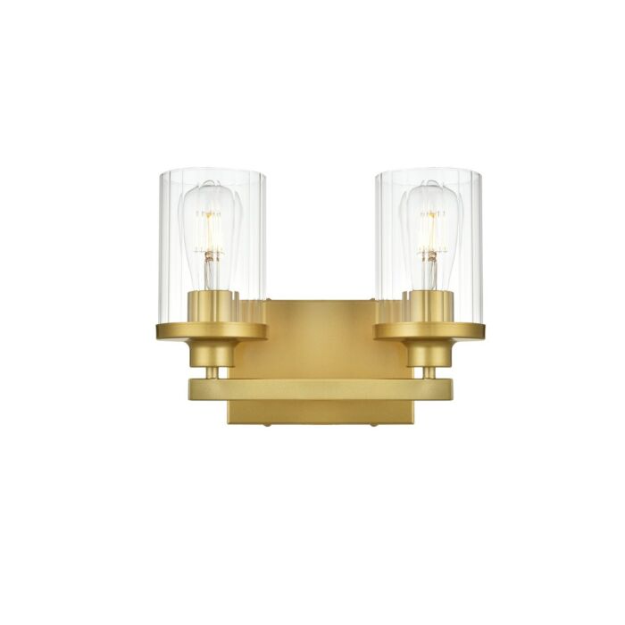 Saanvi 2-Light Bathroom Vanity Light Sconce in Brass and Clear