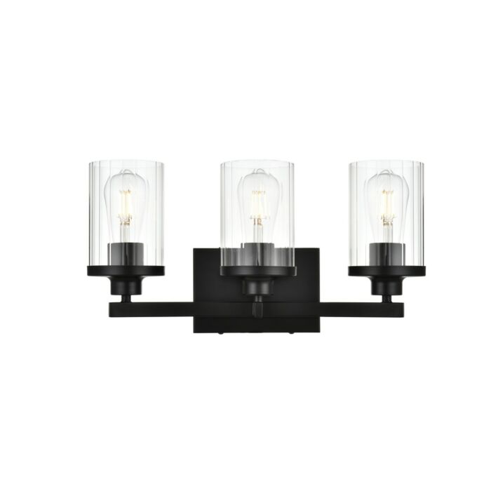 Saanvi 3-Light Bathroom Vanity Light Sconce in Black and Clear