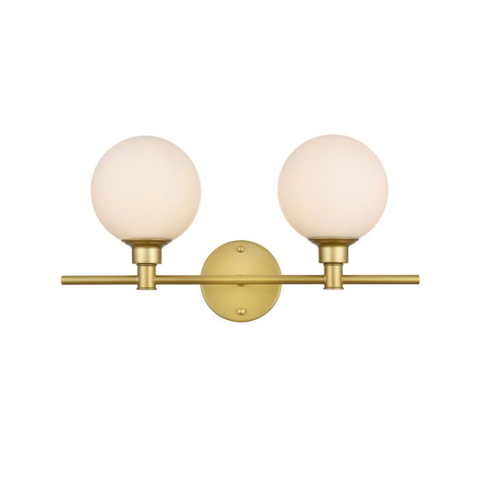 Cordelia 2-Light Bathroom Vanity Light Sconce in Brass and frosted white