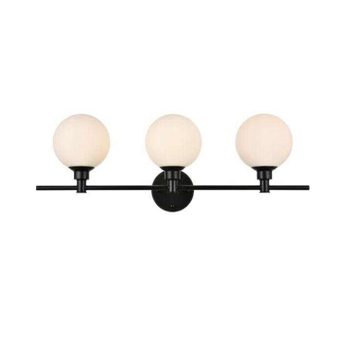 Cordelia 3-Light Bathroom Vanity Light Sconce in Black and frosted white