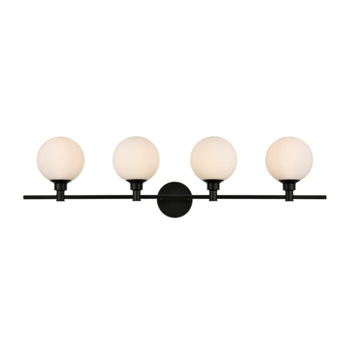 Cordelia 4-Light Bathroom Vanity Light Sconce in Black and frosted white