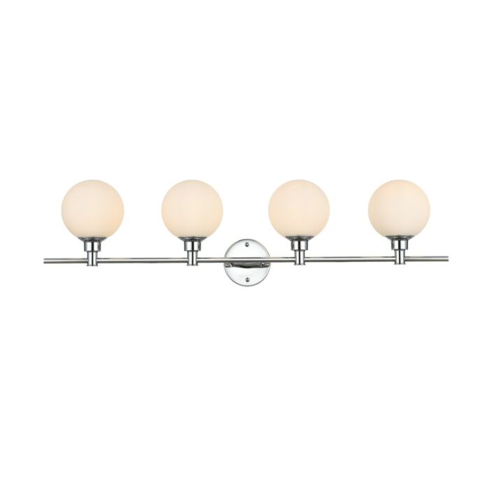 Cordelia 4-Light Bathroom Vanity Light Sconce in Chrome and frosted white