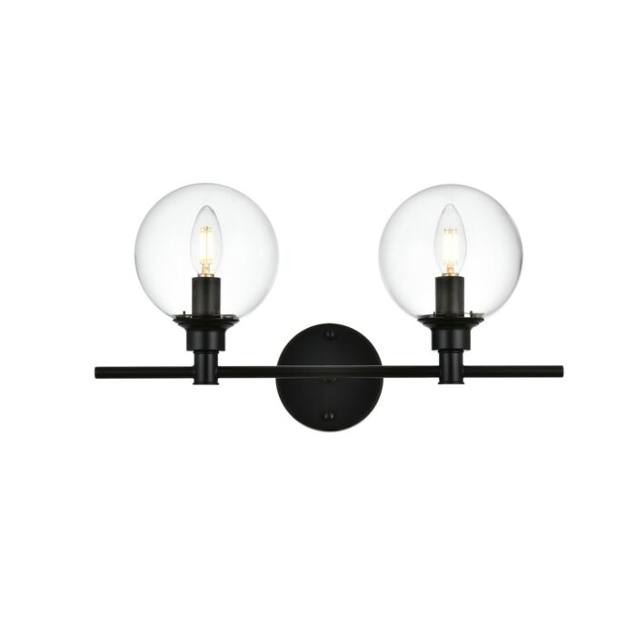 Jaelynn 2-Light Bathroom Vanity Light Sconce in Black and Clear