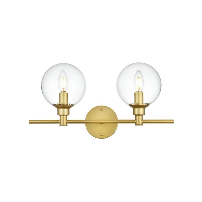 Jaelynn 2-Light Bathroom Vanity Light Sconce in Brass and Clear