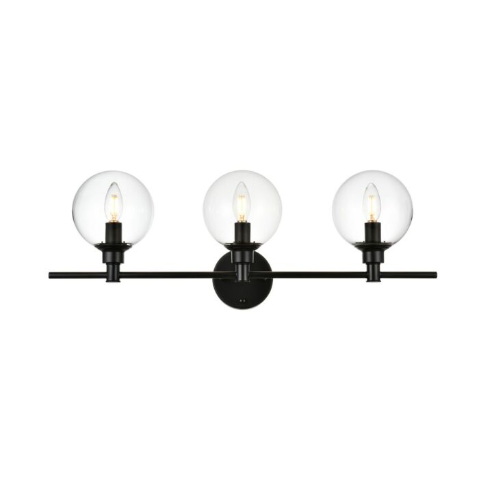 Jaelynn 3-Light Bathroom Vanity Light Sconce in Black and Clear