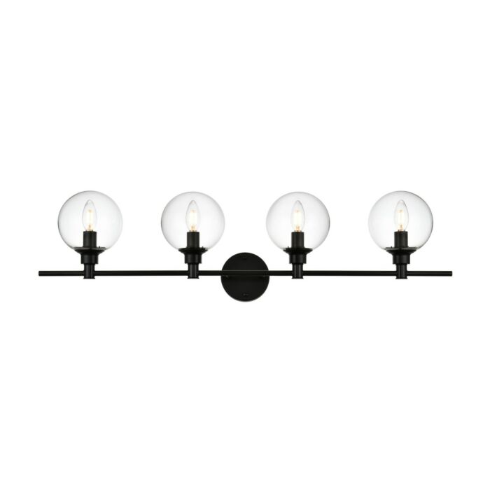 Jaelynn 4-Light Bathroom Vanity Light Sconce in Black and Clear