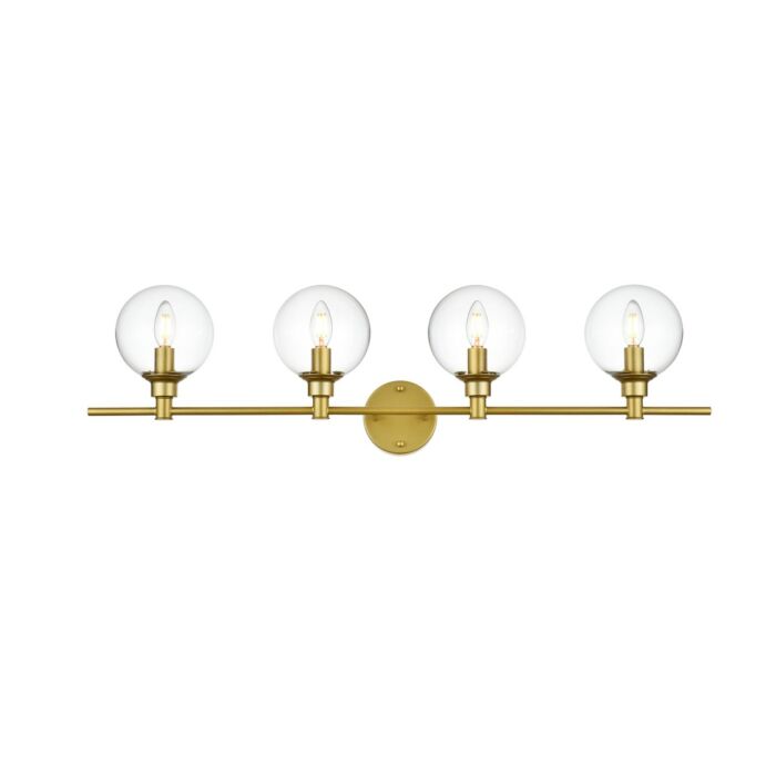 Jaelynn 4-Light Bathroom Vanity Light Sconce in Brass and Clear