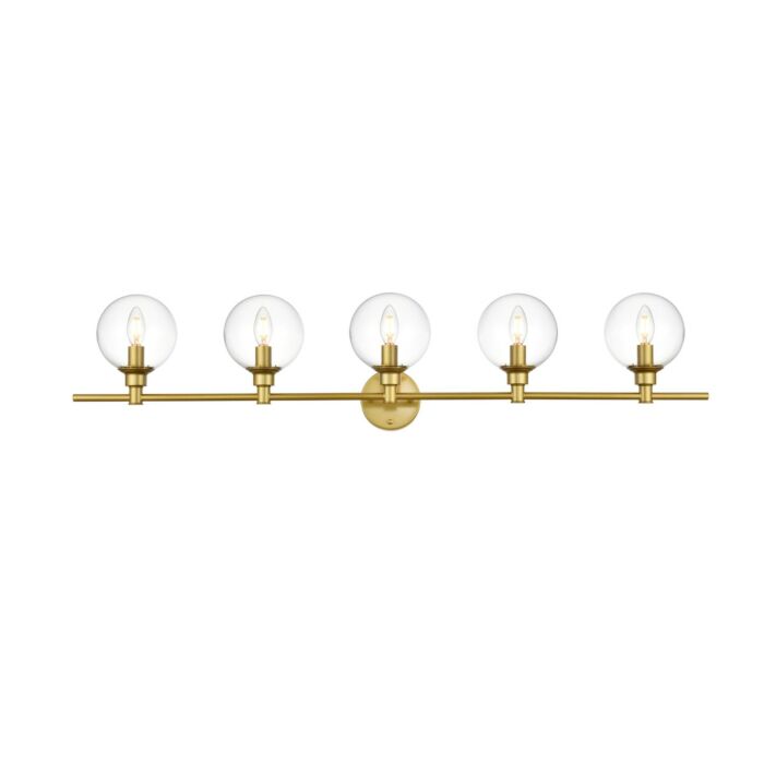 Jaelynn 5-Light Bathroom Vanity Light Sconce in Brass and Clear