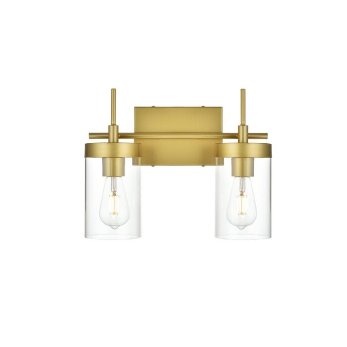 Benny 2-Light Bathroom Vanity Light Sconce in Brass and Clear