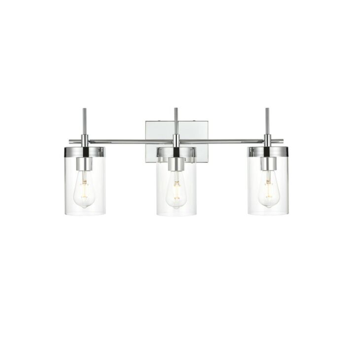 Benny 3-Light Bathroom Vanity Light Sconce in Chrome and Clear