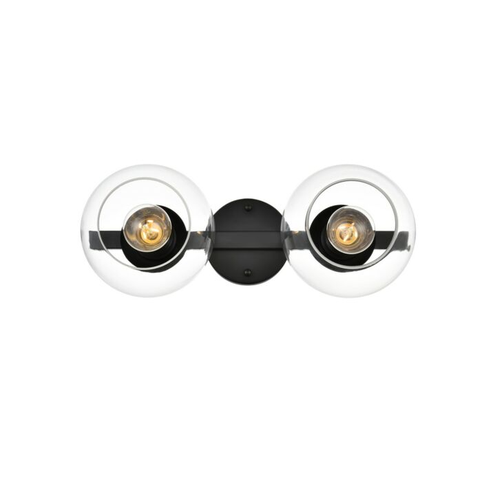 Rogelio 2-Light Bathroom Vanity Light Sconce in Black and Clear