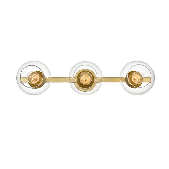 Rogelio 3-Light Bathroom Vanity Light Sconce in Brass and Clear