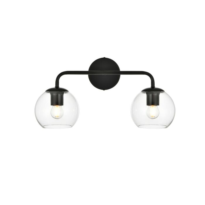 Genesis 2-Light Bathroom Vanity Light Sconce in Black and Clear