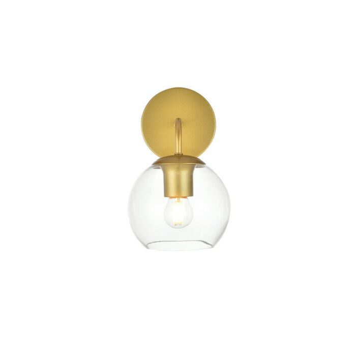 Genesis 1-Light Bathroom Vanity Light Sconce in Brass and Clear