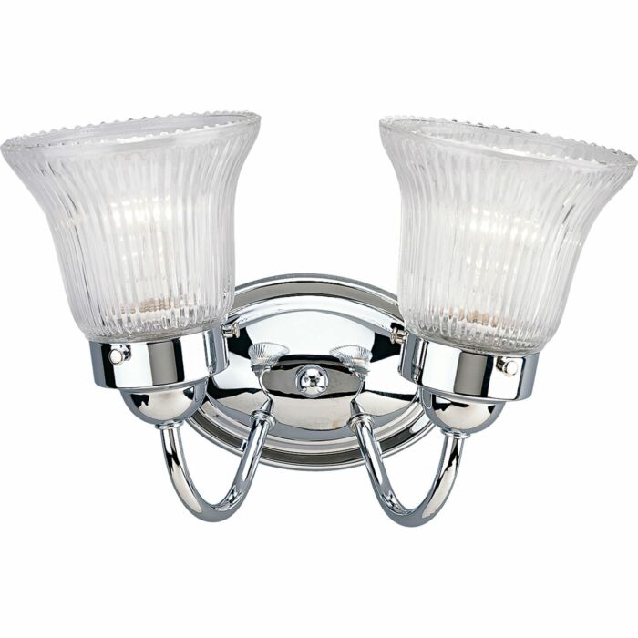 Fluted Glass-Clear 2-Light Bathroom Vanity Light Bracket in Polished Chrome