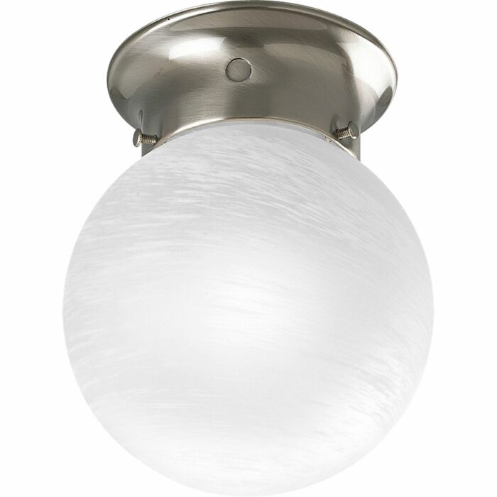 Globe - Alabaster 1-Light Flush Mount in Brushed Nickel