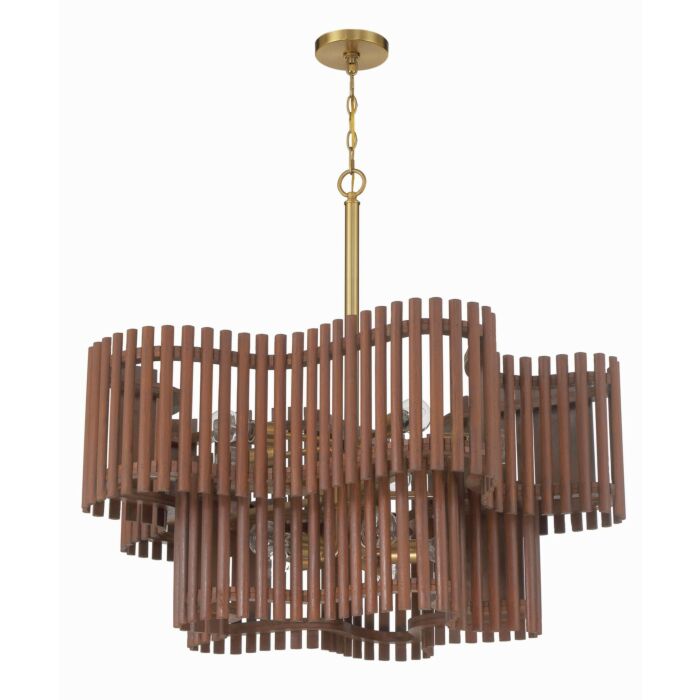 Freeform 10-Light Chandelier in Satin Brass with Walnut