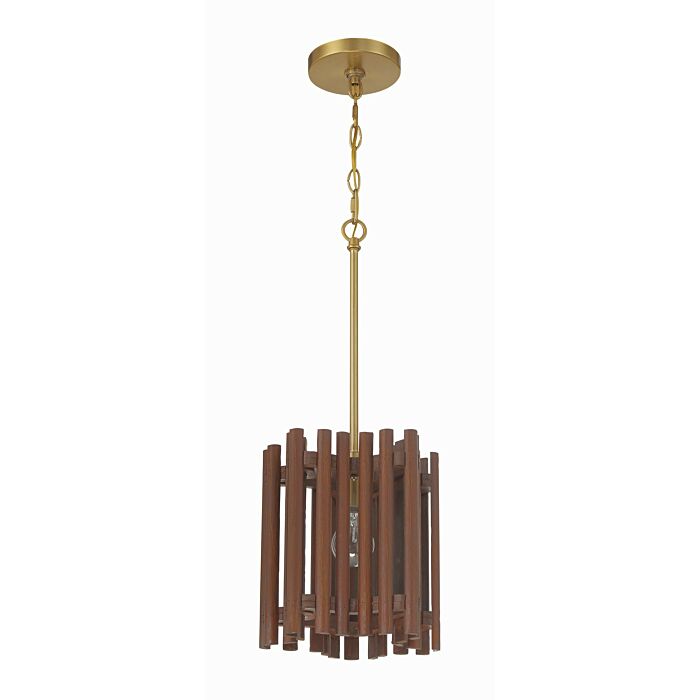 Freeform 1-Light Pendant in Satin Brass with Walnut