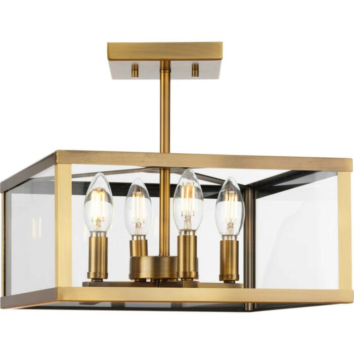 Hillcrest 4-Light Semi-Flush Mount in Vintage Brass