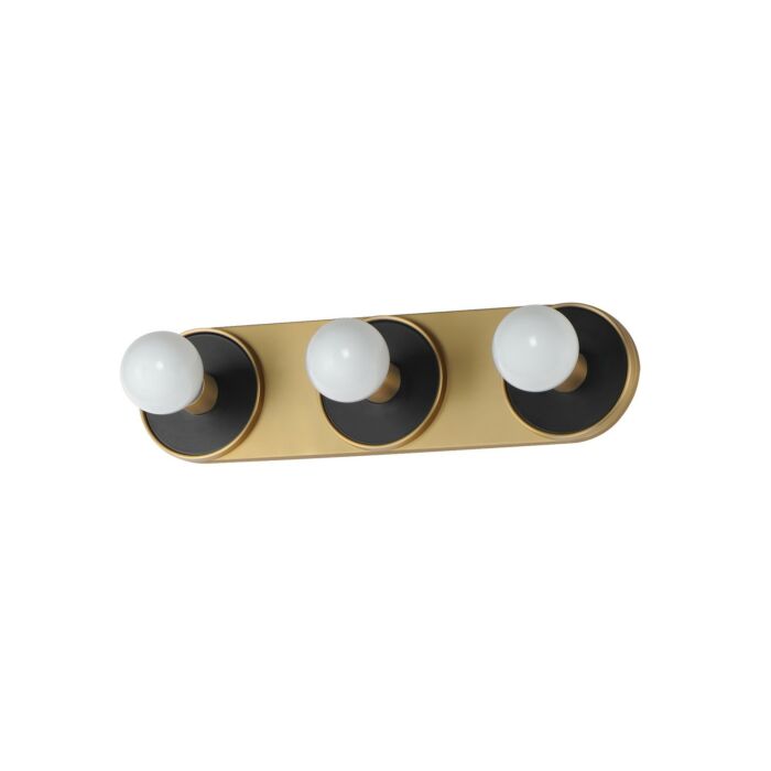 Hollywood 3-Light LED Wall Sconce in Black with Natural Aged Brass