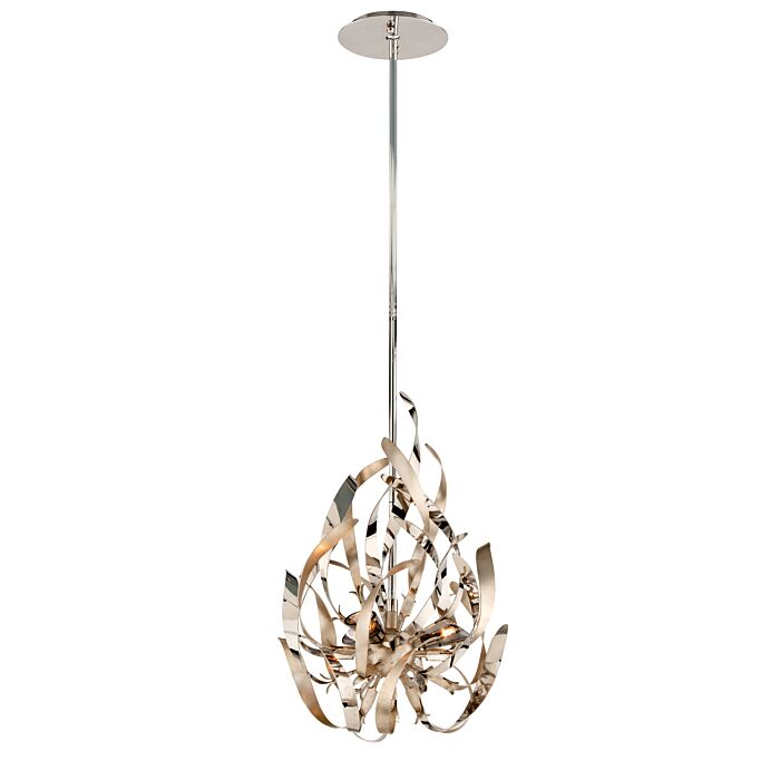 Corbett Graffiti 3 Light Pendant Light in Silver Leaf Polished Stainless