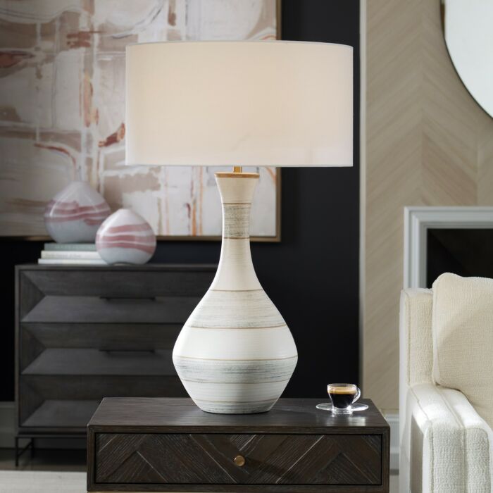 Uttermost Bandeau Contemporary Rice Stone and Resin Table Lamp in Black/White