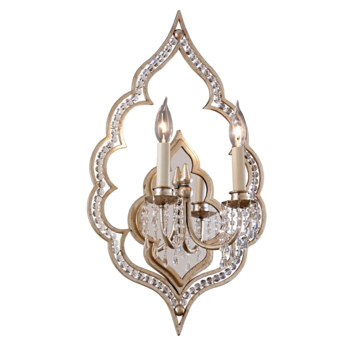 Corbett Bijoux 2 Light Wall Sconce in Silver Leaf With Antique Mist