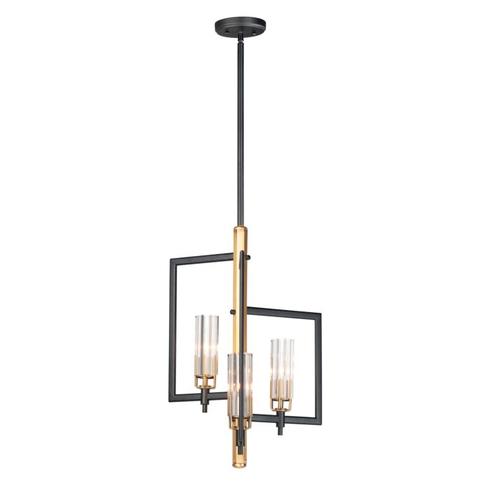 Maxim Flambeau 3 Light Pendant Light in Black and Antique Brass