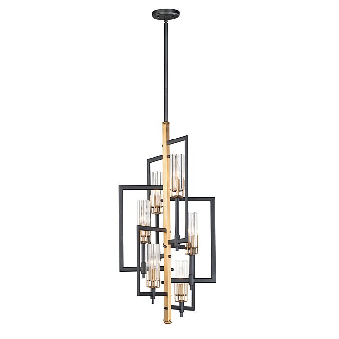Maxim Flambeau 6 Light Transitional Chandelier in Black and Antique Brass