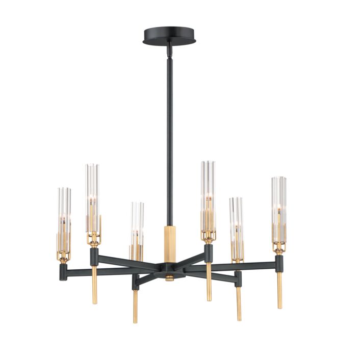 Maxim Flambeau 6 Light Transitional Chandelier in Black and Antique Brass