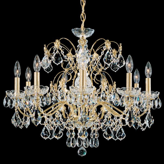 Schonbek Century 9 Light Chandelier in Gold with Clear Heritage Crystals