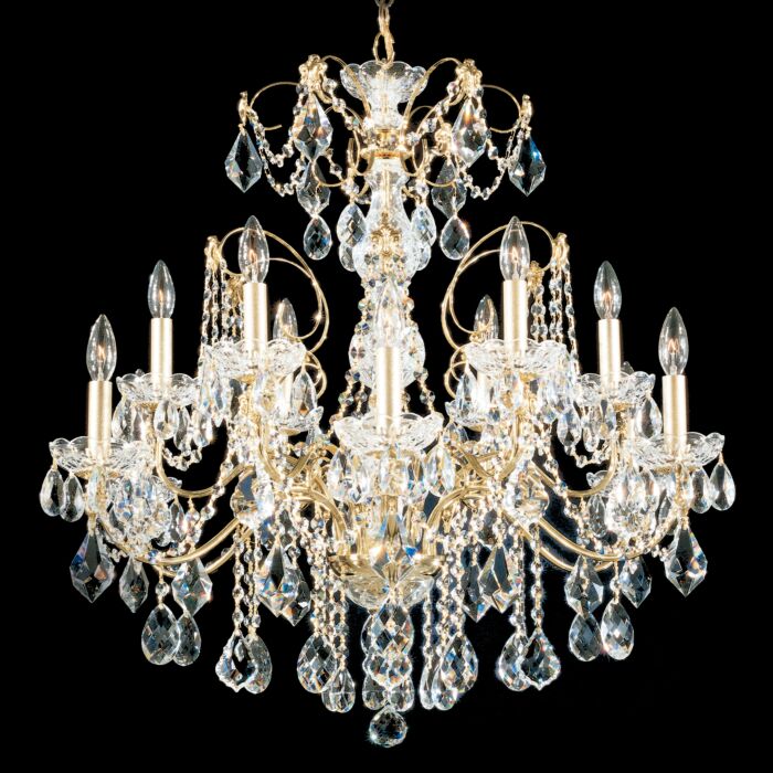 Schonbek Century 12 Light Chandelier in Gold with Clear Heritage Crystals
