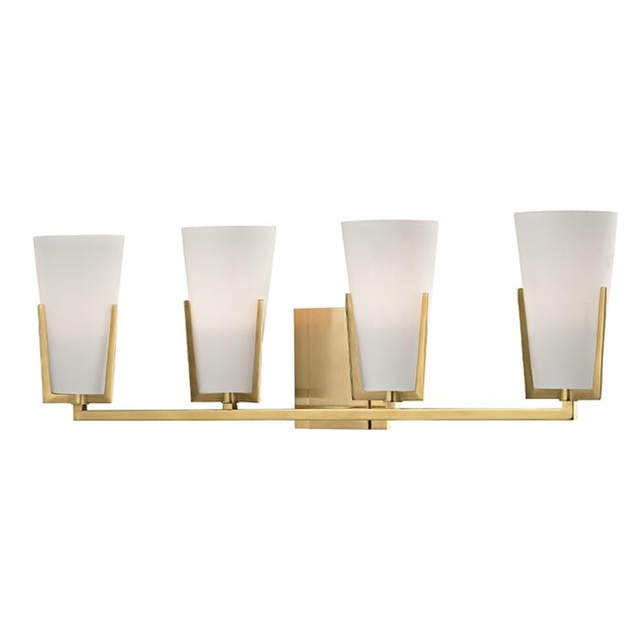 Hudson Valley Upton 4 Light 26 Inch Bathroom Vanity Light in Aged Brass