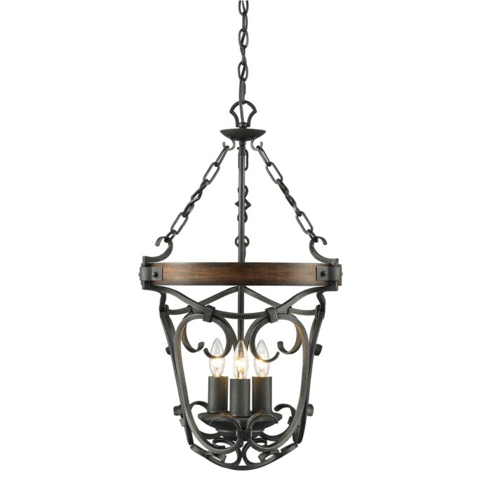 Golden Madera 3 Light Foyer Light in Black Iron
