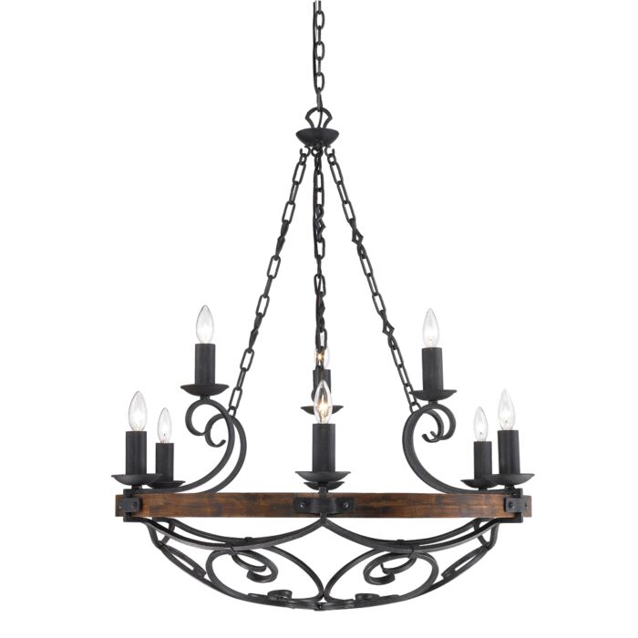 Golden Madera 9 Light Chandelier in Black Iron