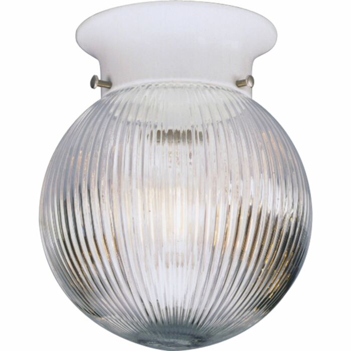 Globe - Clear Ribbed 1-Light Flush Mount in White