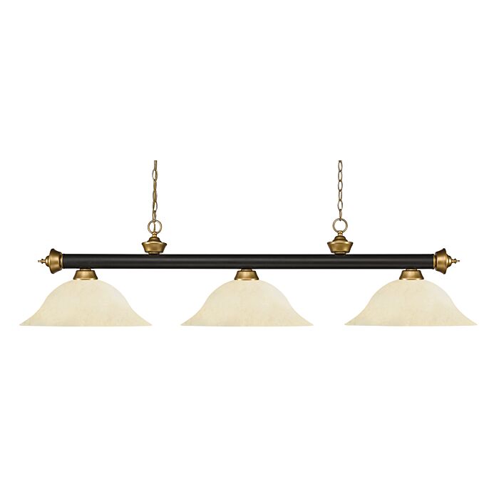 Z Lite Riviera 3 Light Linear Pendant Light In Bronze With Satin Gold