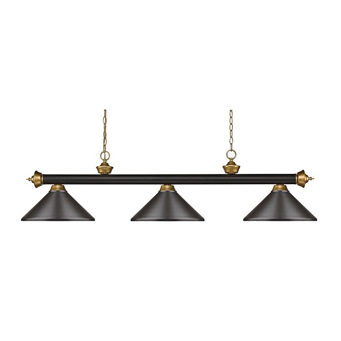 Z Lite Riviera 3 Light Linear Pendant Light In Bronze With Satin Gold