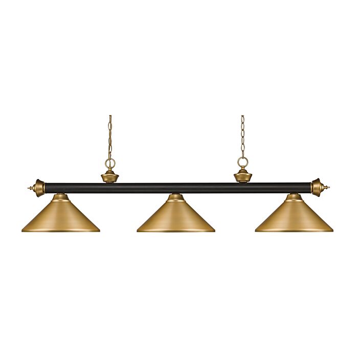 Z Lite Riviera 3 Light Linear Pendant Light In Bronze With Satin Gold